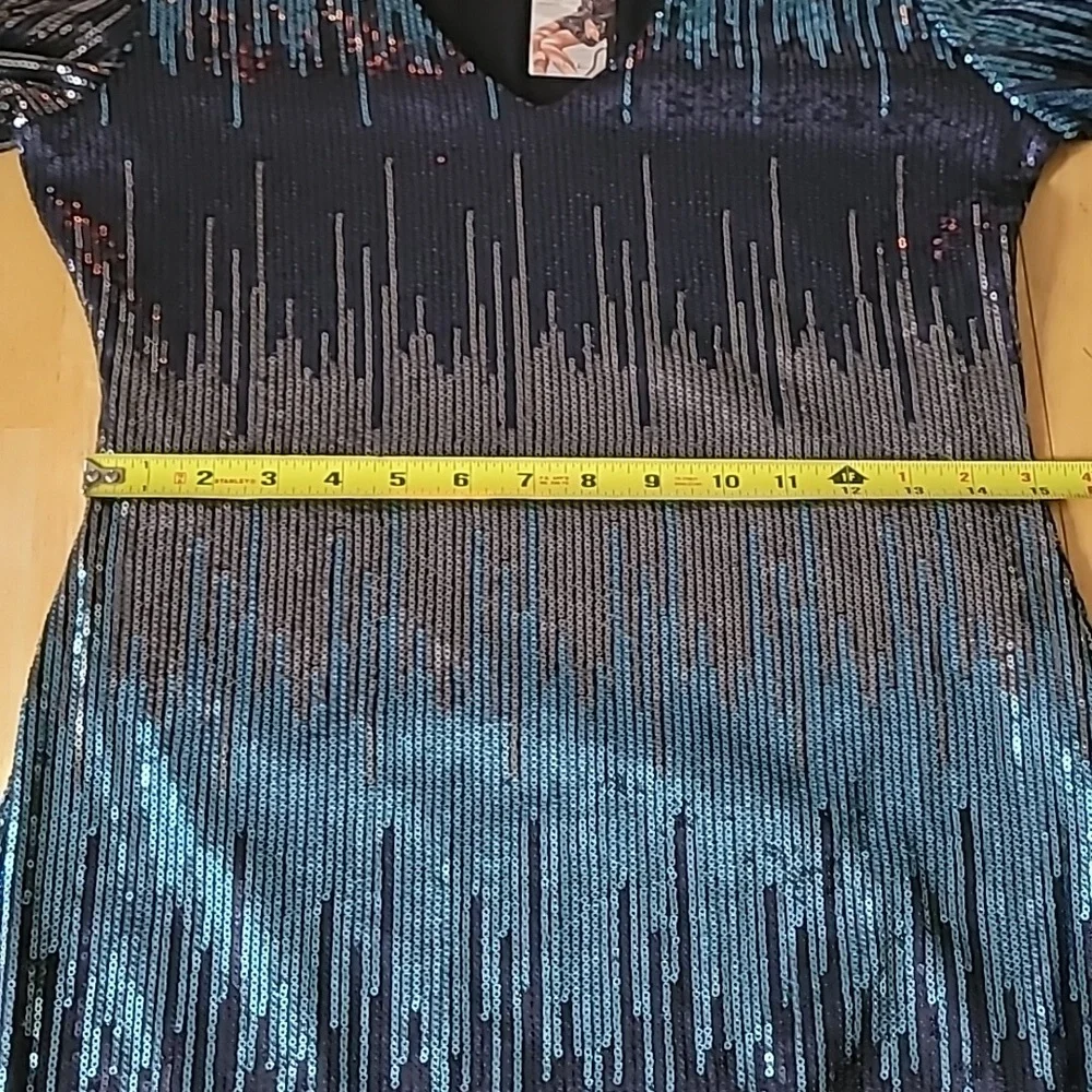 Karen Kane Blue Waterfall Sequin Sheath Dress - Picture 10 of 15